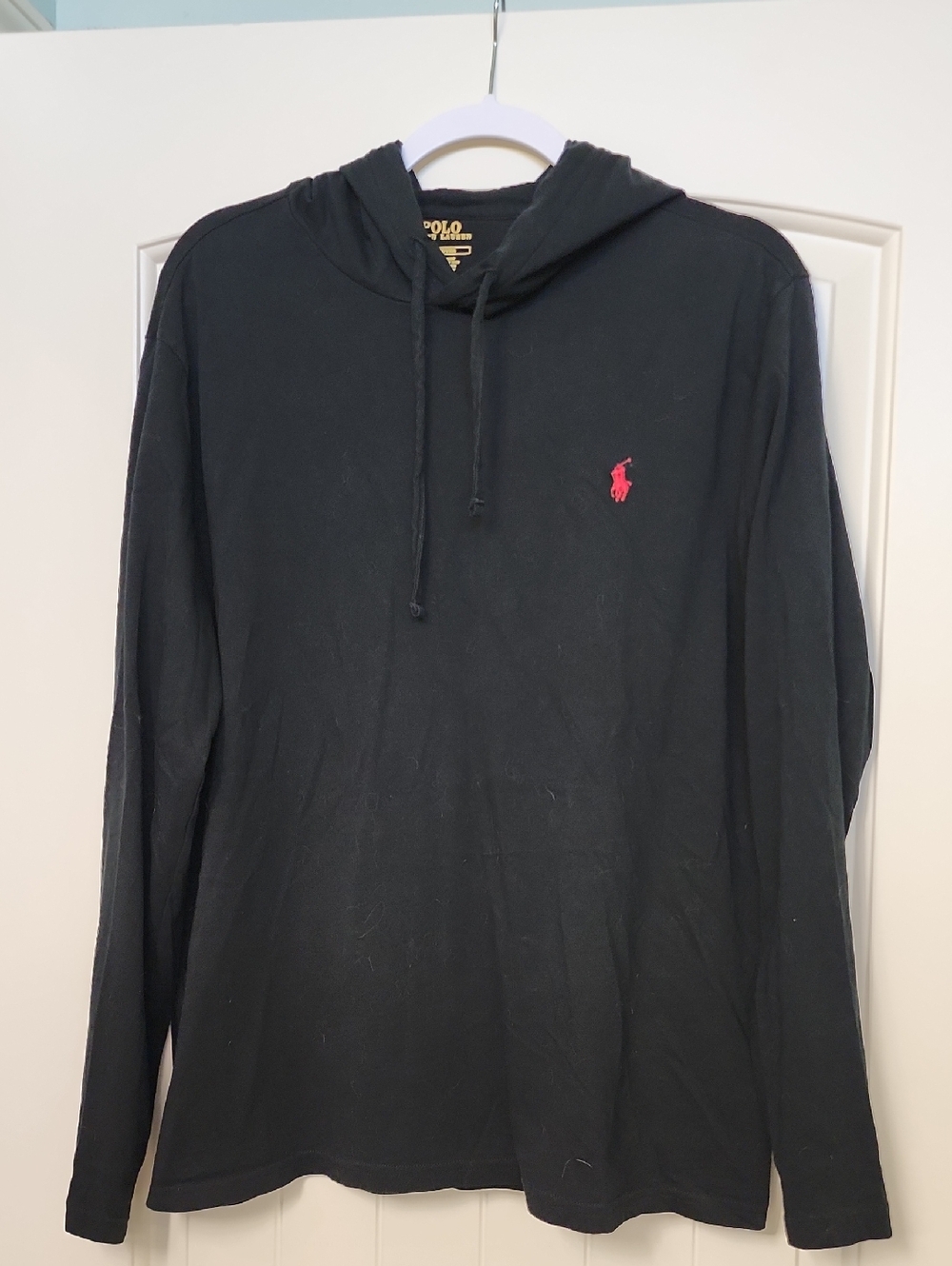 Polo by Ralph Lauren Black Hooded Long Sleeve Shirt with Red Pony Logo